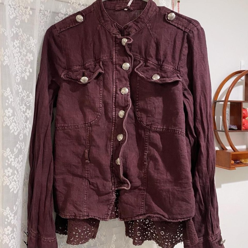 Free People Emilia Linen Military Jacket